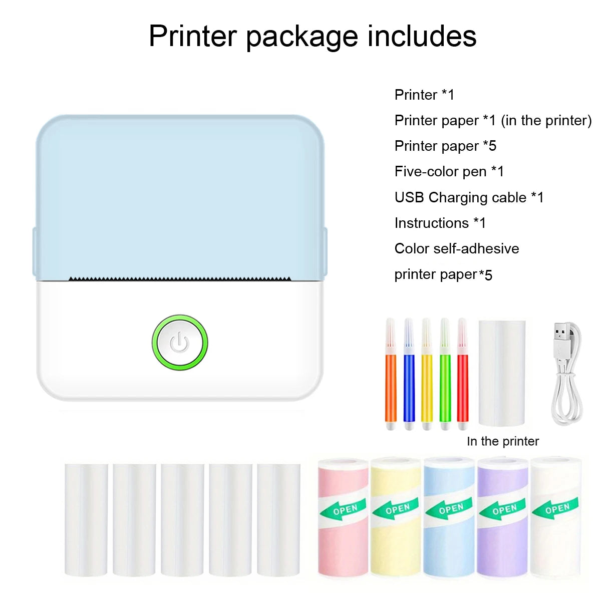 Mini Printer, Inkless Sticker Maker, Free Cut Small Pocket Printer, Portable Thermal Printer for Photo Journal Notes Memo